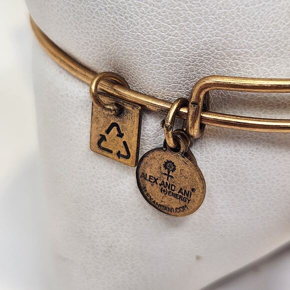 Alex and Ani Champion Winged Foot Charm Bangle Bracelet Gold Tone Adjustable - Picture 2 of 3